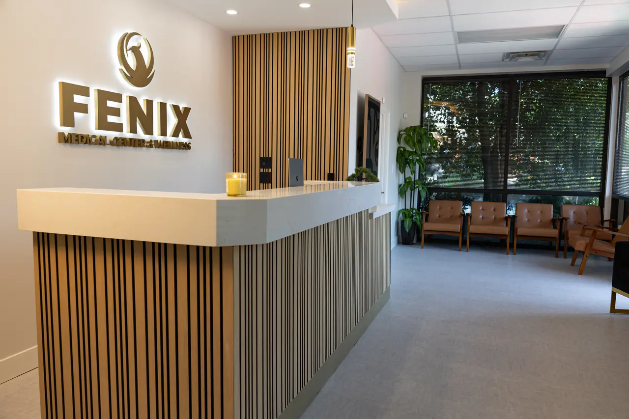 Photograph of the Fenix reception and waiting area by the window; no people