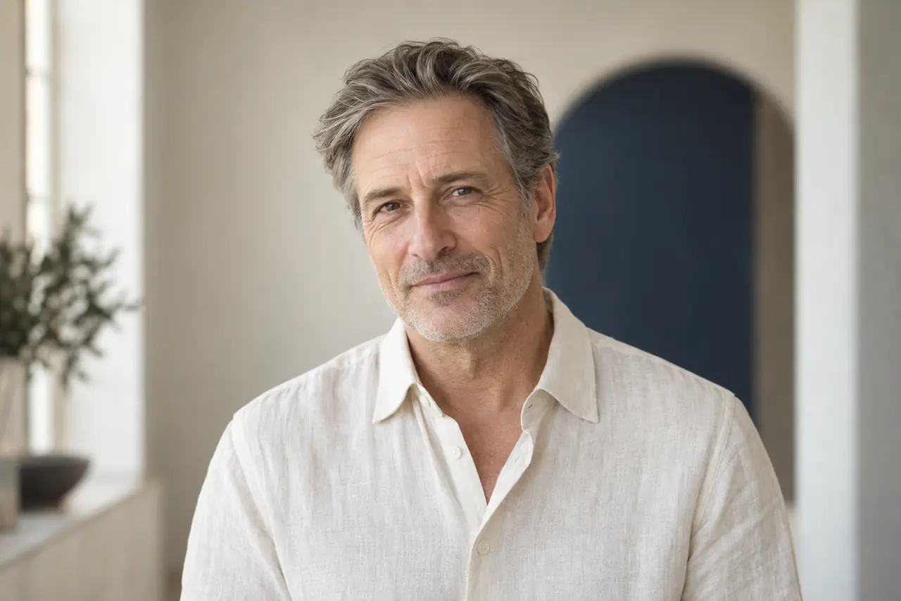 AI-generated editorial portrait of an adult model; not a patient or clinical outcome